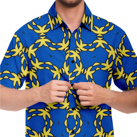 Short Sleeve Button Down Shirt - Blue/Yellow